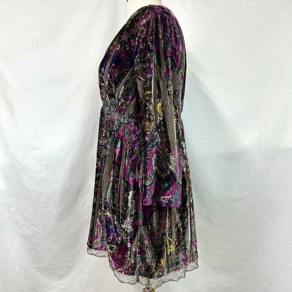 ENERGE WORLD WEAR Purple Velvet Paisley V Neck Babydoll Top 2000s Y2K Women's XL - Picture 4 of 7